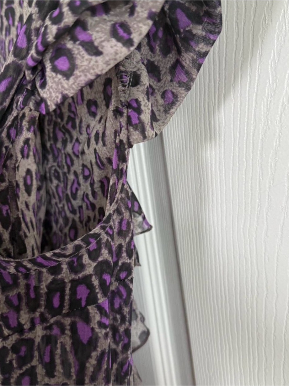 Miley Cyrus x Max Azria y2k XL Blouse Purple Cheetah Print Indie Grunge Ruffles - Picture 4 of 7
